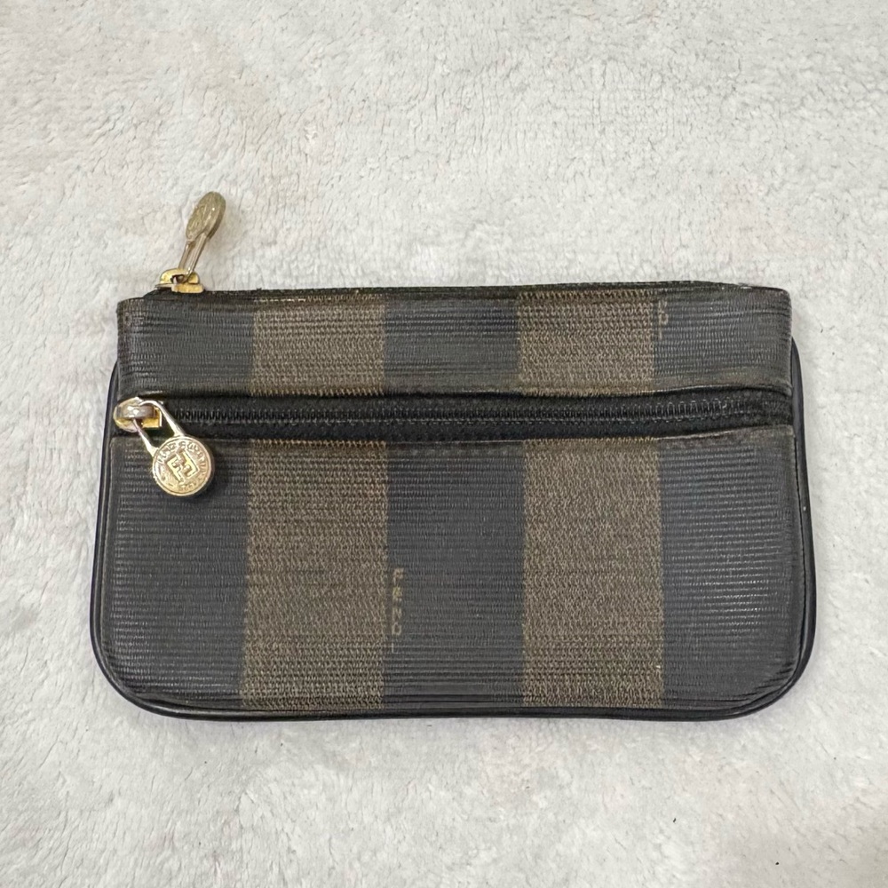FENDI Vintage Striped Black and Tan Pouch